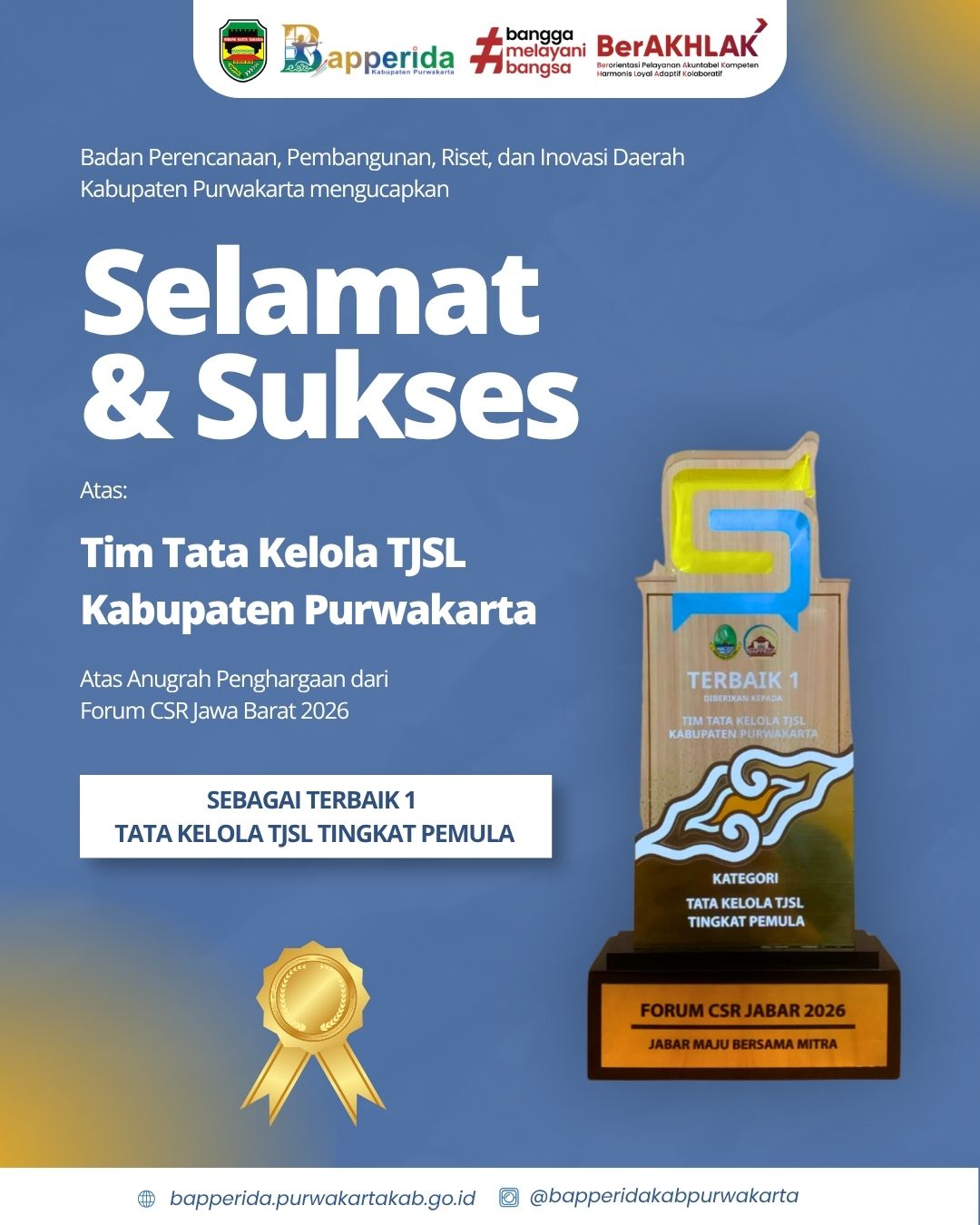  Tim Tata Kelola TJSL Kabupaten Purwakarta Raih Penghargaan Terbaik 1 pada Forum CSR JABAR 2026